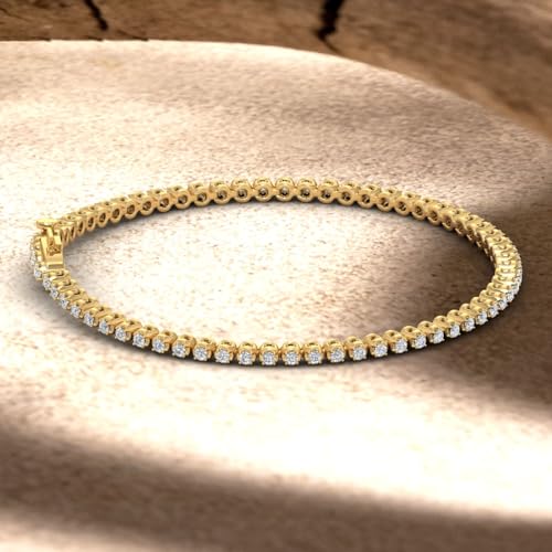 Image of 1 to 6 Carat Prong Set Round Cut Natural Diamond Tennis Bracelet for Women in 14K Gold (7 Inch) (I1-I2 Clarity)