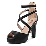 IDIFU Women's IN4 Platform Heels Strappy Chunky Heels For Women Dressy Peep Toe High Heels For Women Bridal Wedding Shoes For Bride On Evening Prom(Black Pu, 7 M US)