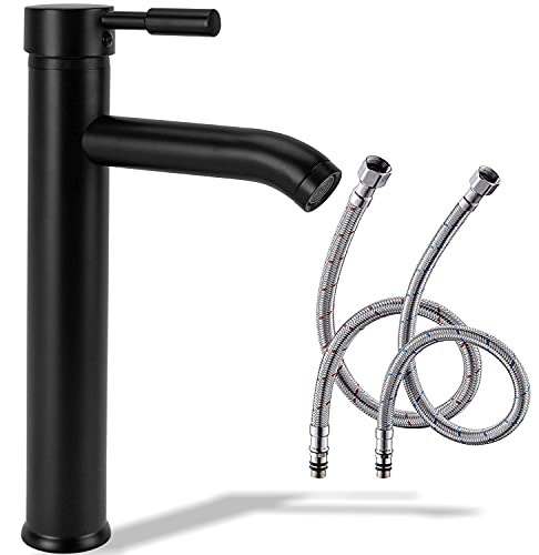 REA Grifo de baño de latón negro mate, grifo mezclador para lavabo, lavabo de baño, 30 cm de alto, diseño moderno Cover