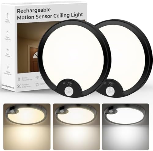TOOWELL 2 Pack Motion Sensor Ceiling Light Rechargeable - Closet Light ...