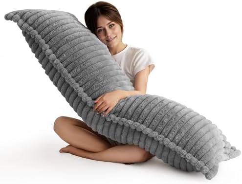 HIGOGOGO Memory-Schaum Körperkissen, verdicktes großes langes Betttuch für Erwachsene, Ganzkörperkissen mit abnehmbarem Bezug (50 x 137 cm), Grau