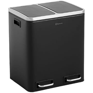 Homra Dual Kitchen Bin 30l – Double Rubbish Bins 2x15l – 2 Compartment Pedal System – Twin Section Waste&Recycling Separation – Soft Close Design – Inner Buckets with Handles – Stainless Steel