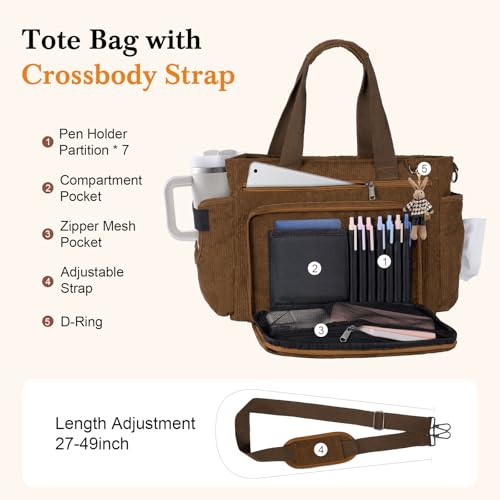 Messenger Bag for College with Laptop Compartments and Zipper Pockets Crossbody Corduroy Teacher Tote Bag for Men and Women4
