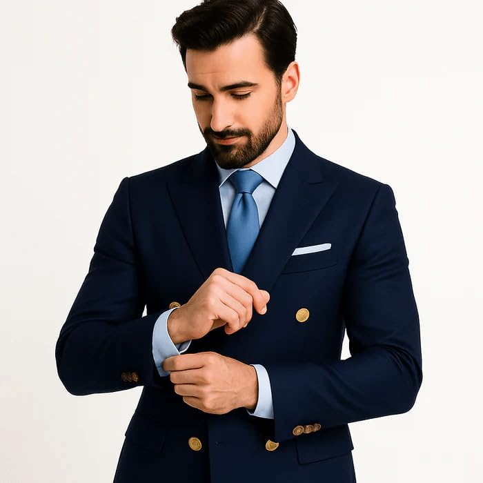 Double Breasted Blazer with Gold Buttons - Navy Blue Sport Coat3
