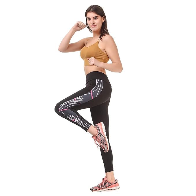 Image of NEVER LOSE Gym Wear Leggings Ankle Length Workout Tights /Stretchable Sports Leggings /Sports Fitness Yoga Track Pants with Pocket for Girls & Women (S, Classic11) Black CLASSIC11