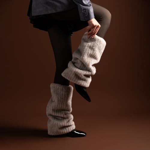 Image of Theater Women Ribbed Fur Leg Warmer - Cream | Soft Faux Fur with Ribbed Knit Base | Cozy Winter Layering Accessory | Stretchable & Free Size