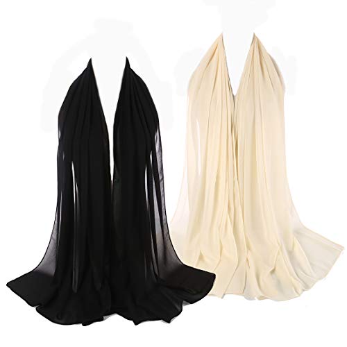 AIVIAI 2 Pcs Women Scarf Wrap Shawl Long Scarves Stylish Wrap Phasmina for Hijab Big Head Scarves (Black + Ivory)