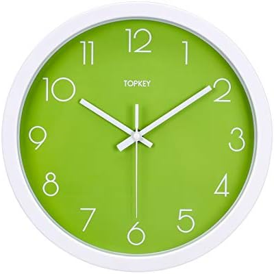 Topkey Wall Clock 12" Silent Non Ticking Decorative Modern Wall Clock for Living Room, Bedroom and Kitchen - Green