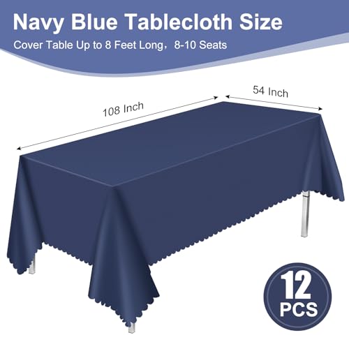 Image of NatNarr 12 Pcs Navy Blue Plastic Tablecloths, Scalloped Blue Table Cloth