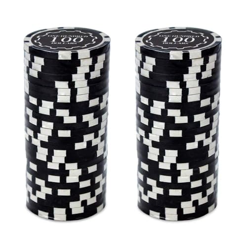 Playzaic 14-gram Eclipse Poker Chips (50-Pack) Heavy Clay Composite Set - Bulk Casino Chips with Denominations for Texas Holdem, Blackjack - Betting Game Accessories ($5 Red)