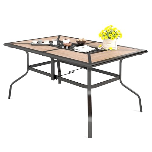 Image of HERA'S HOUSE Outdoor Dining Table for 6, Long Metal Table w /Umbrella Hole