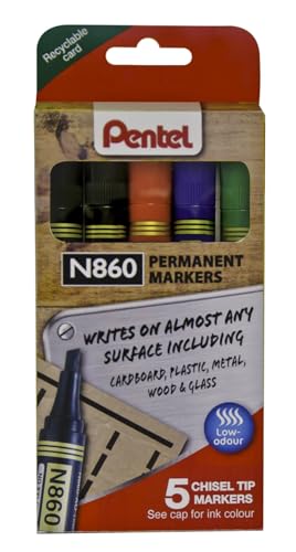 Pentel N860 Permanent Marker Chisel Tip Pack of 5 