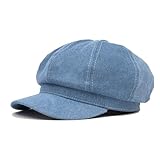 QHFHULV Womens Newsboy Hat - 8 Panels Vintage Gatsby Cabbie Hat - Trendy Visor Paperboy Beret Octagonal Cap (Denim Light Blue)