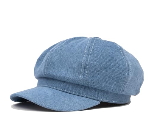 QHFHULV Womens Newsboy Hat - 8 Panels Vintage Gatsby Cabbie Hat - Trendy Visor Paperboy Beret Octagonal Cap (Denim Light Blue)