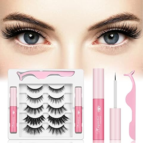 Magnetic Eyelashes, Natural Look False Eyelashes Magnetic, Reusable Magnetic Eyelashes, Waterproof Magnetic Eyeliner, Long Lasting Magnetic Eyeliners-No Glue Needed[5 Pairs] Cover