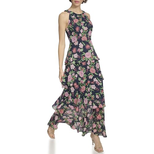 Image of Tommy Hilfiger Women's Sleeveless Halter Neck Tiered Skirt Maxi Dress