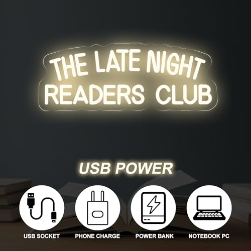 Image of The Late Night Book Club Neon Sign Bookworm Gift Reading Room Decor | Library LED Light Gifts for Readers Late Night Reader Decoration 17.7 inchx6.7 inch