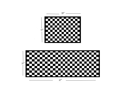 Euch 2 Piece Carpet Rubber Backing Non-Slip Kitchen Mat Doormat Area Rugs (17"X23"+17"X47", Black Mosaic) #TOP6