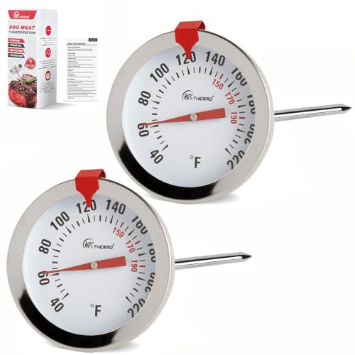 Image of Oven‑Safe Analog Meat Thermometer, 2‑in Dial Adjustable Target Marker 2pc