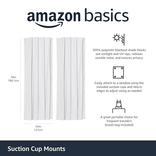 Image of Amazon Basics Portable Blackout Curtain Shade with Suction Cups, Noise Reducing, Energy Saving, 50 inchW x 78 inchL, White, 2-Pack