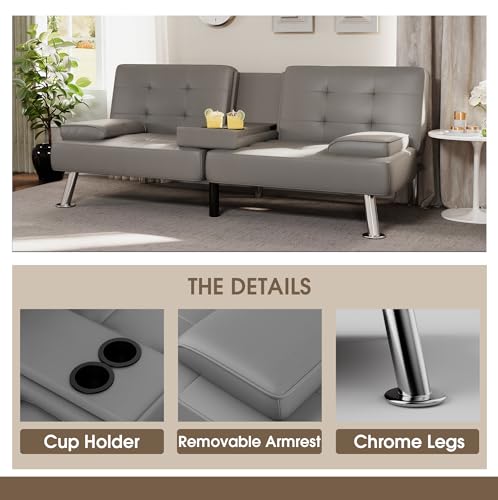 image for Flamaker Futon Sofa Bed Modern Folding Futon Set PU Leather Convertibl