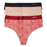 Calvin Klein Women's Invisibles Seamless Thong Panties, Multipack, Bamboo Logo Gentle/Clay/Cedar/Pla