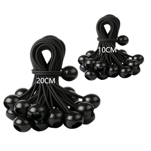 Hisdricus 30 Pezzi Corde Elastiche con Pallina - Corda Elastica 10 cm + 20 cm per Teloni - Corde Elastiche per Teloni, Tende, Striscioni, Reti e Gazebo - Nero