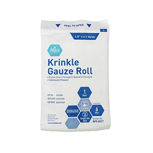 MED PRIDE Sterile Krinkle Gauze Roll 4.5in X 4.1yd 6 Ply Highly Absorbent Cotton Roll Gauze Individually Wrapped Wound Dressing (12 12 Count (Pack of 1)) - Image 6
