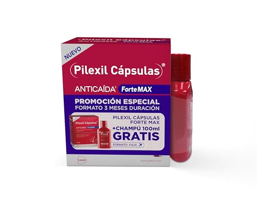 PILEXIL - Pack 90 Cápsulas Anticaída Forte Max + Champú Triple Protection 100 ml, Frena la Caída del Cabello y Fortalece la Fibra Capilar, para Hombres y Mujeres