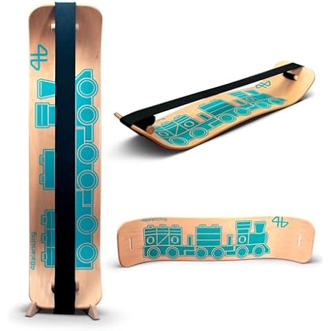 4Balancing Balance Board for Kids - Slackline Wooden Wobble Board - Slackboard Balance Trainer for Coordination - Training for Skateboard, Snowboard, Football, Soccer, Baseball, Basketball - Trains Cover