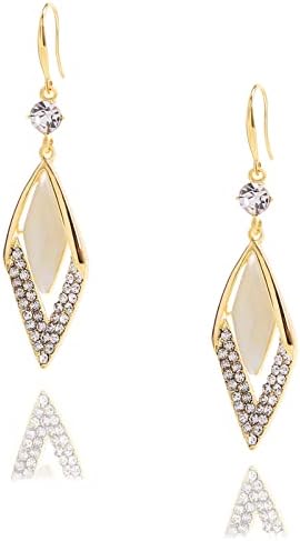 Boersite Gold Coloured Copper Earrings for Women Cat's Eye Stone Drop Dangle Earrings, Diamond-shaped Jewelry Crystals Vintage Style for Women Girl Gifts Jewelry