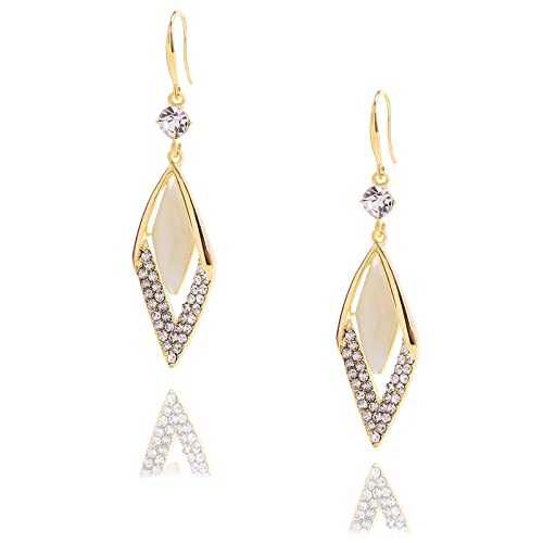 Boersite Gold Coloured Copper Earrings For Women Cat's Eye Stone Drop Dangle Earrings, Diamond-Shaped Jewelry Crystals Vintage Style For Women Girl Gifts Jewelry #TOP2