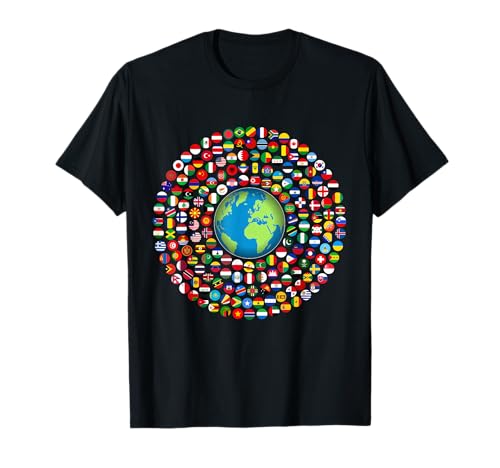 180 banderas, banderas del mundo, mapa del mundo con banderas. Camiseta