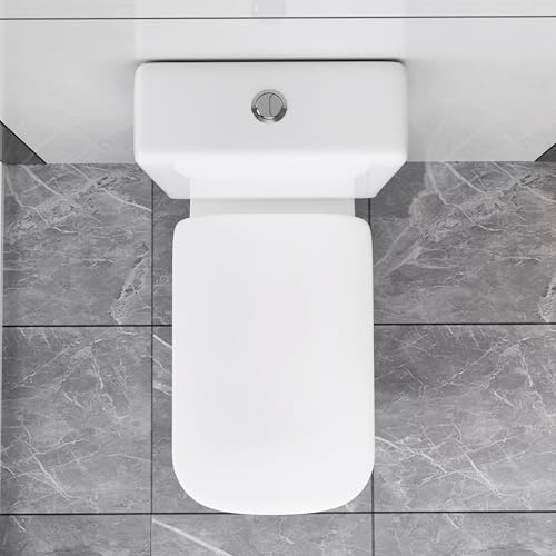 Inodoro de dos piezas WinZo WZ5813 con descarga trasera, diseño cuadrado, doble descarga 1.1/1.6 GPF, descarga horizontal, para baño, blanco miniatura 2
