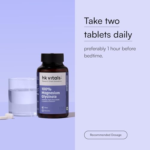 Image of hk vitals 100% Magnesium Glycinate (1880mg) 120 Tablets | For Better Sleep Quality & Muscle Recovery