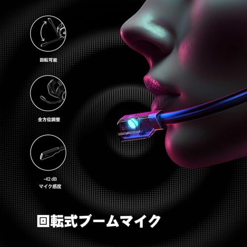 EKSA E1000V2 ヘッドセット ゲーミング 有線 回転式マイク付き Type-C 7.1ch 立体音響 ‎脱着式 RGBライト付き ゲーミングヘッドホン 軽量 50mm ドライバー レザー ノイズキャンセリング ゲーム向き プラグ&プレイ 眼鏡に優しい PC / PS4 / PS5 / Xbox/Switch/スマホ対応「USB-C to USB-Aアダプター付き-黒」