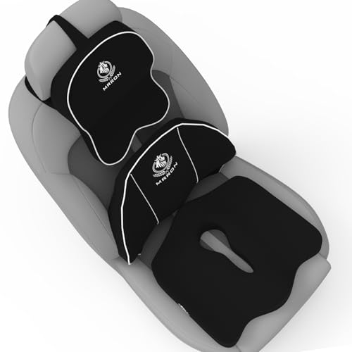 Image of Memory Foam Car Seat Cushion Combo - Backrest, Coccyx Cushion & Neckrest - Orthopedic Support for Back, Tailbone, Sciatica & Neck Pain - Ergonomic Comfort for Car, Office. (Black, Spine Support)