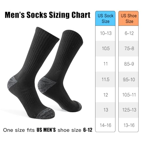 JOYNÉE 8 Pairs Mens Crew Cushion Socks Work Athletic Running Socks Casual Breathable Socks for Men,Black,Sock Size:10-13 - Thumbnail 5