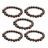 LIGIGWASH 5 Stück Handgefertigtes Holzperlen Kreuz Armband Elastische Gebetsarmbänder für Damen und Herren Religiöser Schmuck für Glauben und Gebet Vielseitig für Familie und Kirche