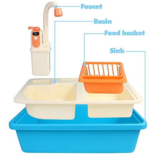 Fajiabao Kitchen Sink Toy with Running Water Play Fruits Vegetables Cutting Games Pretend Play Preschool Toys Indoor Outdoor Activities Food Kits Boys Girls Kids Holiday Birthday Gift 3 4 5 Years Old