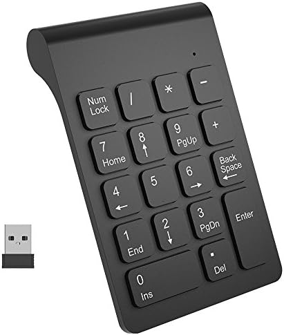 Numeric Keypad 2.4G Wireless Keyboard Mini Portable 18 Keys Number Pad Financial Accounting Keypad with USB Receiver Wireless 10 Keys for Laptop Desktop PC Black … (Wireless)