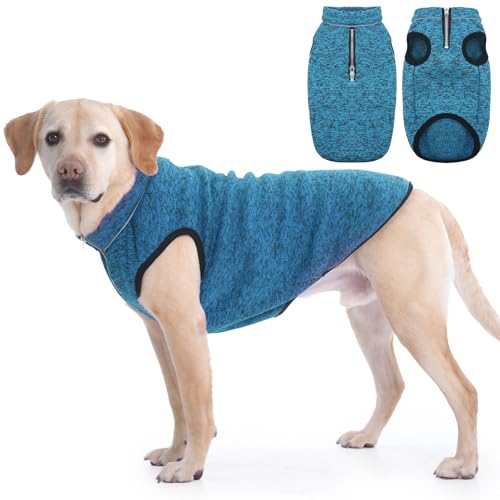 IECOii Medium Dog Coat,Fleece Dog Jackets for Medium Dogs Girl Boy,Knit Dog Sweater with Big Leash Hole,Reflective Pullover Pet Jacket Vest for Small Medium Sized Dog,Jack Russell,Pug(Rosere