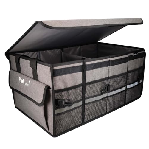 PMK GRUPO - Organizador Maletero Coche | Caja almacenamiento Extra Grande Antideslizante plegable impermeable Coche, SUV, Camper - Color Gris