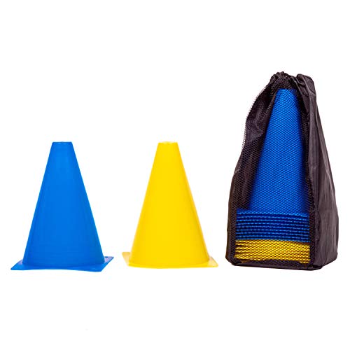 8LevelUp Pylonen 20er Set - 18 cm Hütchen (10 gelbe und 10 Blaue Kegel - flexibel, sicher und robust) mit Tasche für Fußball, Reitsport, Hundetraining, Pferdetraining, Agility Training für Hunde