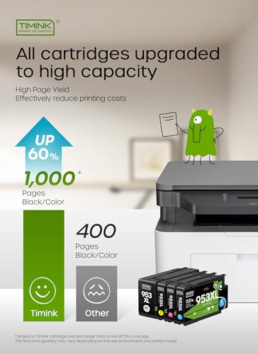 Timink 953XL tusz do drukarki kompatybilny z HP 953 XL kartridże kompatybilne z HP Officejet Pro 8210 7720 7730 7740 8710 8715 8720 8725 8730 8740 (4 sztuki)