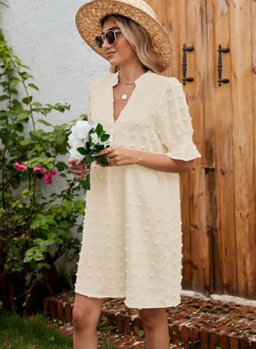 Image of QACOHU Summer Dresses for Women V Neck Ruffle Short Sleeve Casual Shift Dress