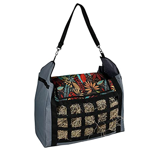 Gentle cat Horse Hay Bag, Size: 23.6  x 9.8 x18.9 (LWH) Slow Feed Feeder Tote Bags Large Capacity Feeding Bag for Horses Goat Alpacas (Gray, Leaves)