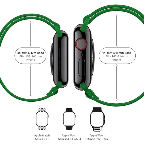 Image of AMANECER Stretchy Nylon Watch Band Compatible with Apple Watch Series 11 /10 /9 /8 /7 /6 /5 /4 SE 3 /2 /1, Adjustable Braided Elastic Sport Loop Rugged Straps for iWatch Women Men (Hunter Green, 38 /40 /41 /42MM)