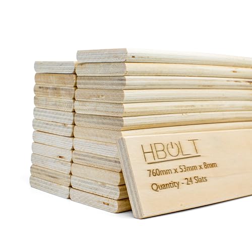 H-BOLT Premium Replacement Sprung Wooden Bed Slats Complete Set for Single Double & King Beds 53mm Wide Hardwood Support (King Size Bed Complete Set 24 Slats (760mm))