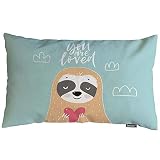 Swono Sloth Throw Pillow Cover Cute Sloth Character Heart and Love Quote You are Loved Cotton Linen